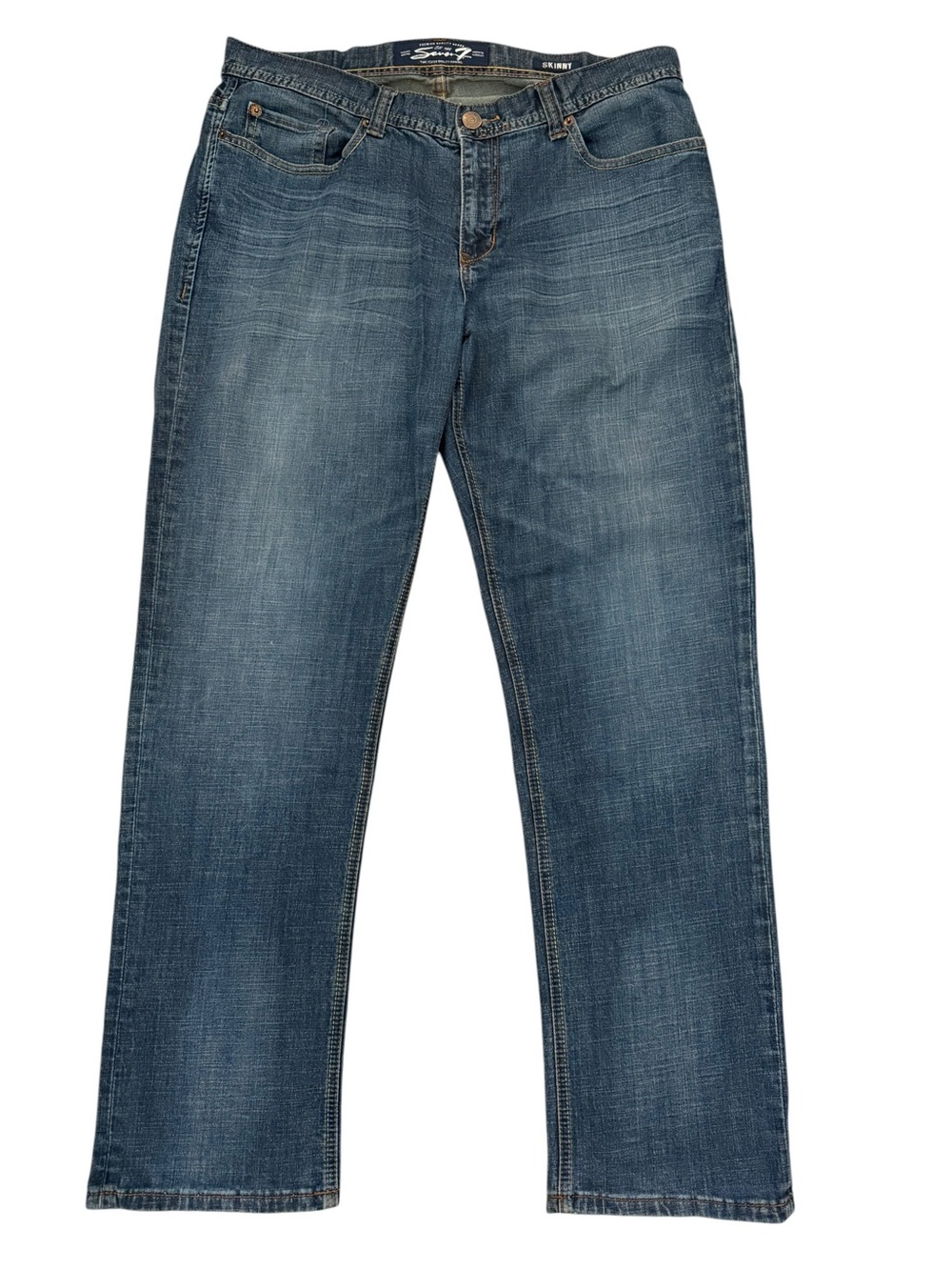 Seven7 Stretch Jeans Dark Wash Faded Whiskered Men’s 36x32 Slim Taper